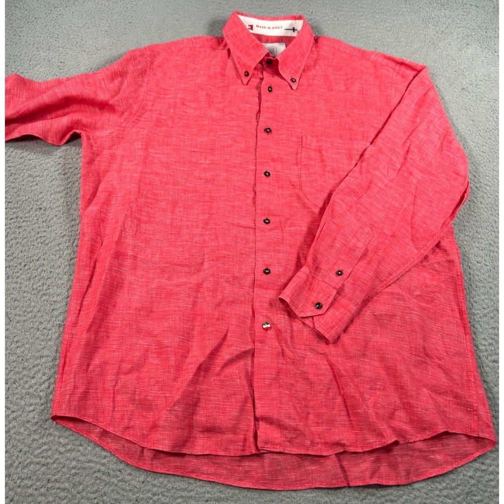 Ferny Shirt Men's 17.5 Red Button-Down Dress Oxford Business Preppy Sicilian